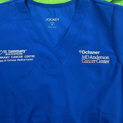 Ladies 2 Pocket V-Neck Top by Fundamentals with Ochsner/MDA/STCC Logo